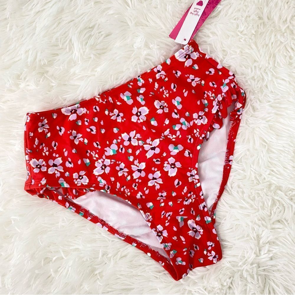 Red Floral High Waisted Bikini Bottoms